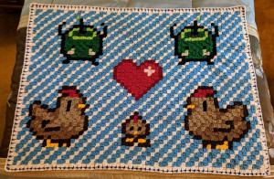 A photo of the Stardew Valley blanket.