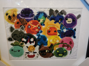 A picture of the Slime Rancher cross-stitch.