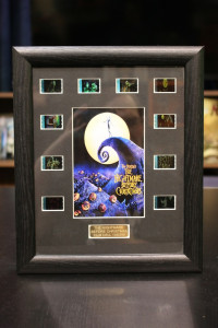 A photo of the Nightmare Before Christmas film cells display.