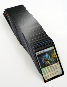A picture of shiny magic cards.