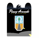 The 2021 Desert Bus Pinny Arcade Pin, featuring the Omega Shift banner.