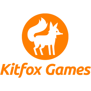 Kitfox Games logo: an orange circle with the white silhouette of a small fox. The text below says Kitfox Games in italic sans serif font.