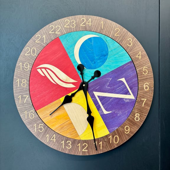 Shift clock rotated four hours forward for Atlantic Time- the inner disc can rotate to whatever offset from Bus time. 
