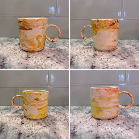 Each mug, highlighting the color marbling.