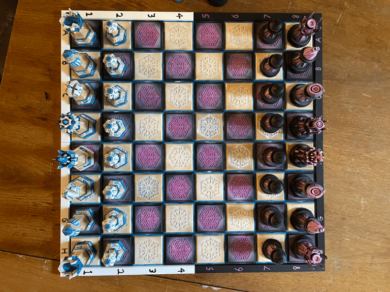 Top view, showing the full board and notations.