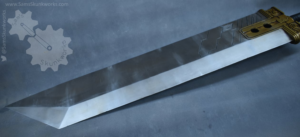 A full-length picture of the sword blade, showing weathering and signs of battle-use.