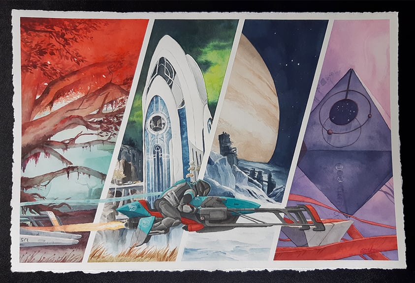 Photograph of "The Trans-Jovian Cup" that shows the full painting.